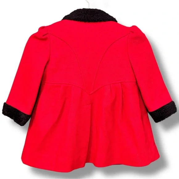 Rothschild Red Pea Coat for Girls with Black Details